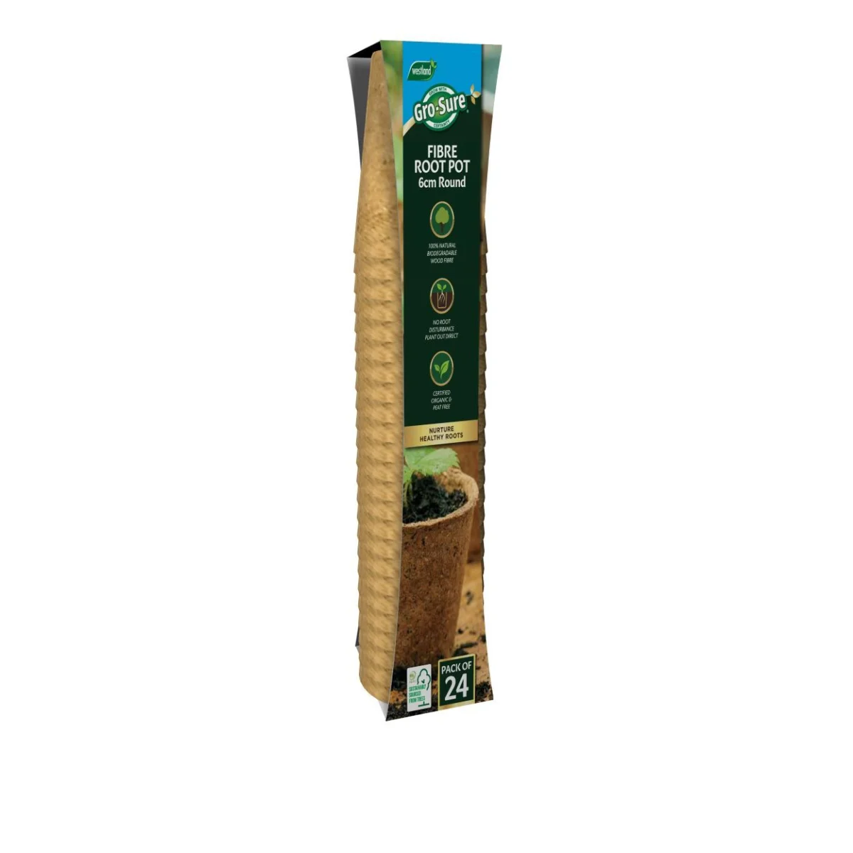 Gro-Sure Fibre Pots Round 6cm 24pk